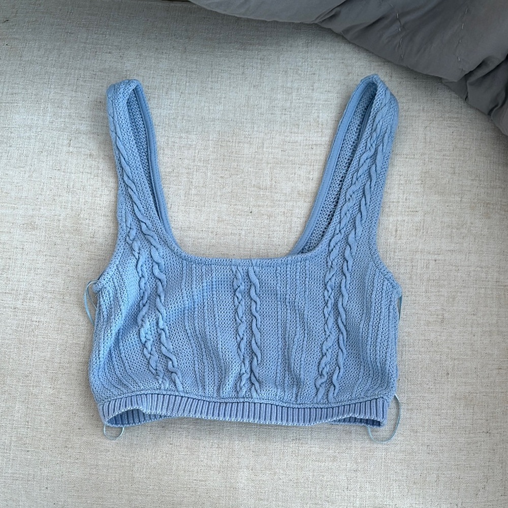 Zara Light Blue Cable Knit Crop Top